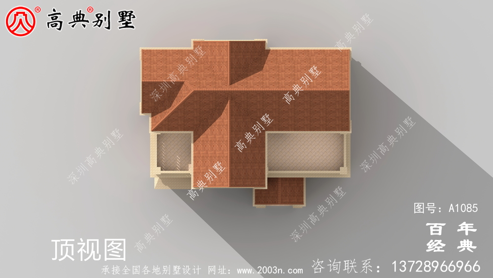 占地233平方米的自建大戶型三層別墅設計效果圖，紅色別墅外墻磚效果喜慶！