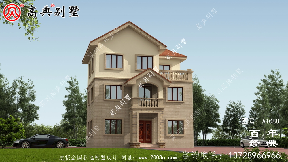 歐式三層自建小戶型別墅設計施工圖及效果圖。