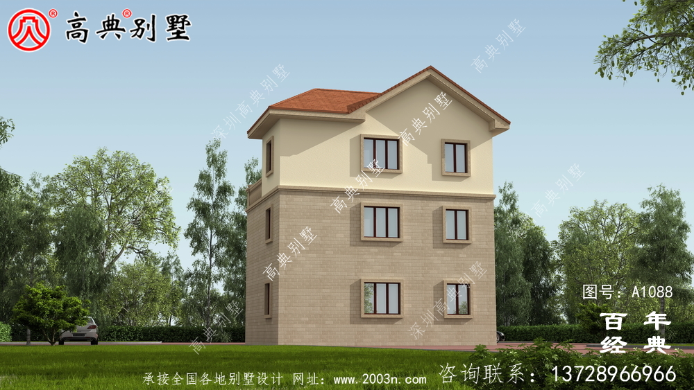 歐式三層自建小戶型別墅設計施工圖及效果圖。