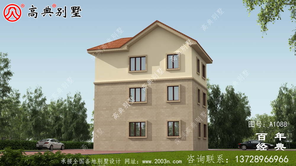 歐式三層自建小戶型別墅設計施工圖及效果圖。