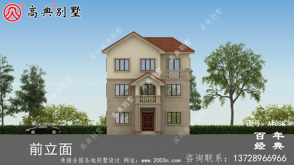 歐式三層自建小戶型別墅設計施工圖及效果圖。