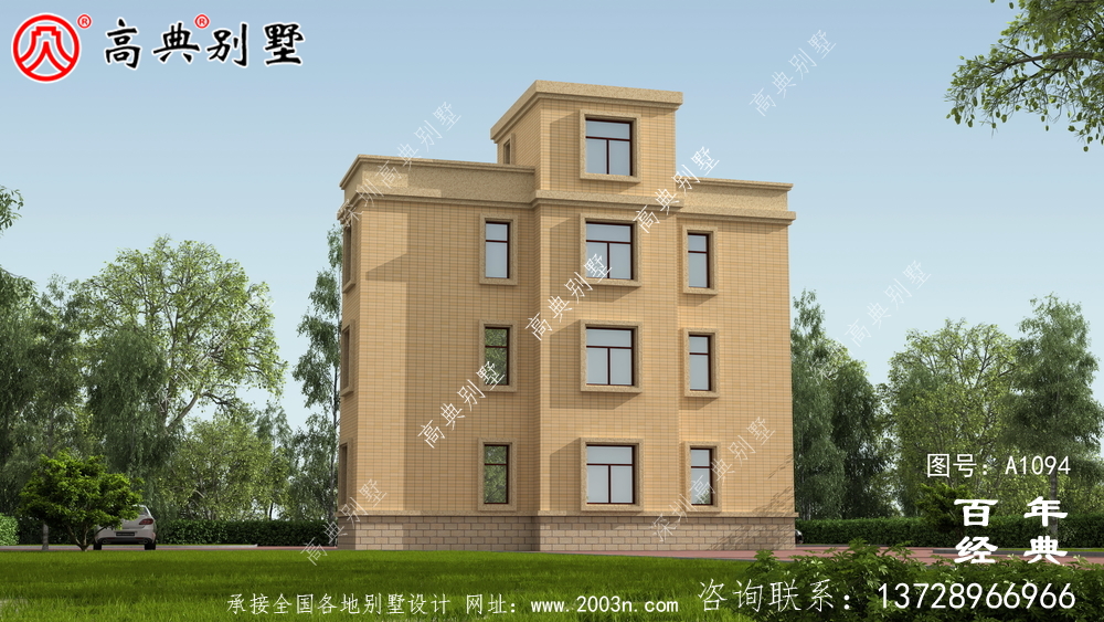 帶露臺(tái)的農(nóng)村三層私人住宅設(shè)計(jì)圖和效果圖。