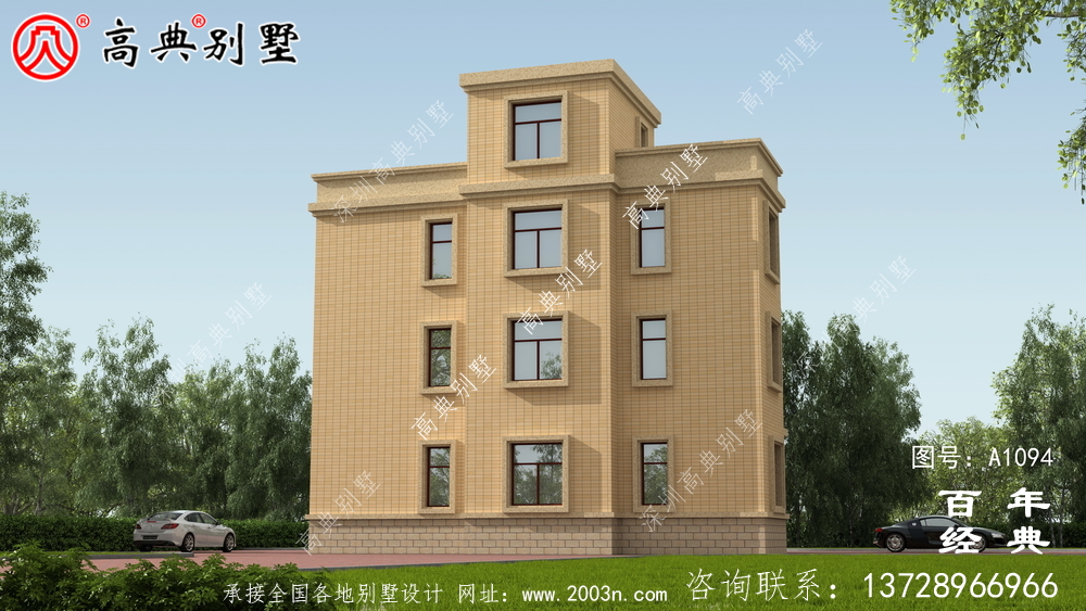 帶露臺(tái)的農(nóng)村三層私人住宅設(shè)計(jì)圖和效果圖。