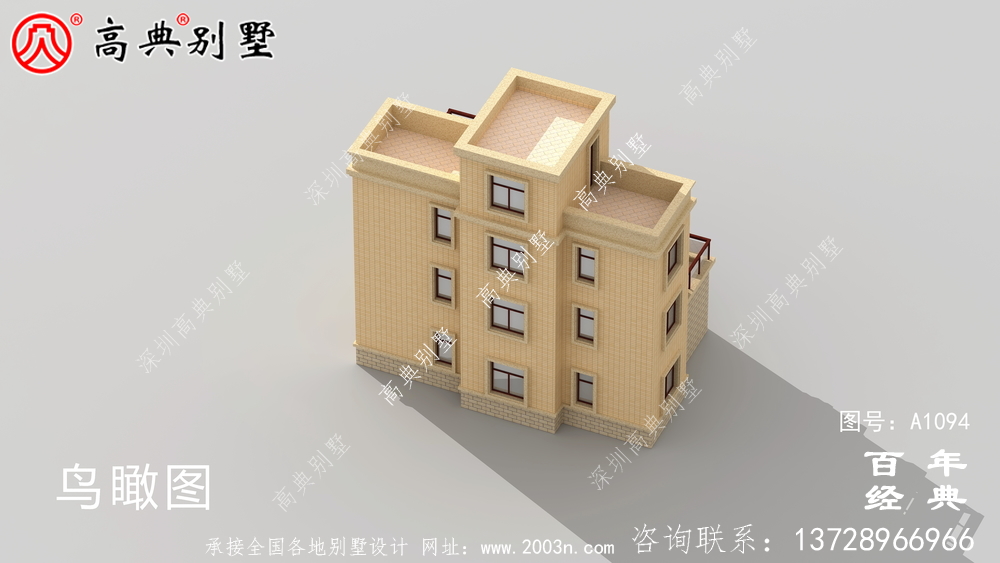 帶露臺(tái)的農(nóng)村三層私人住宅設(shè)計(jì)圖和效果圖。