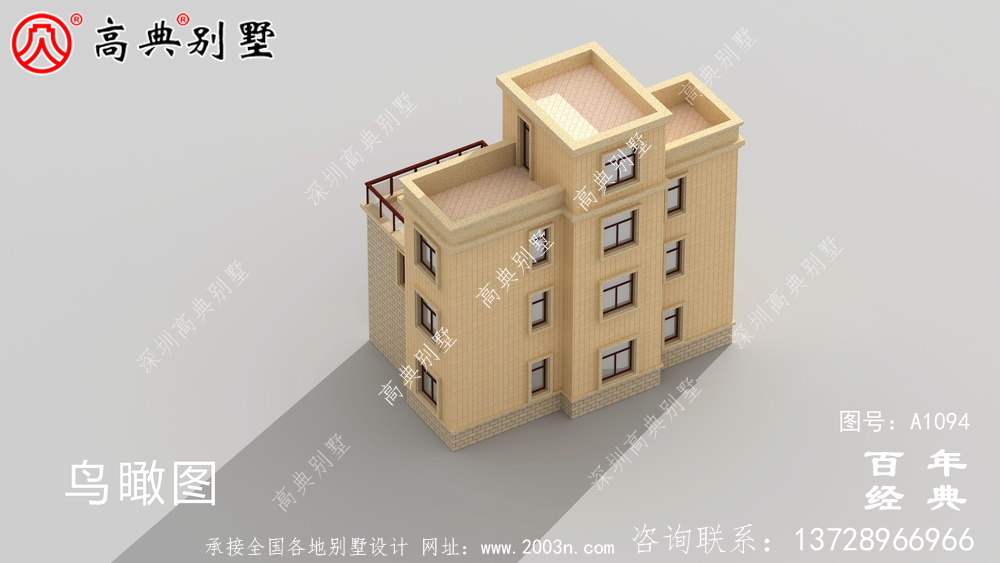 帶露臺(tái)的農(nóng)村三層私人住宅設(shè)計(jì)圖和效果圖。
