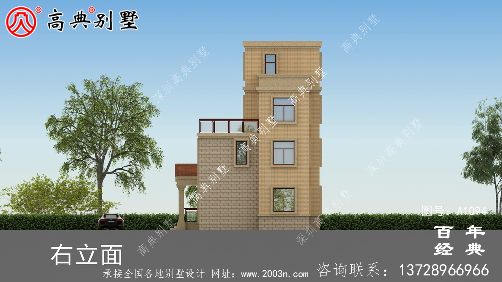 帶露臺(tái)的農(nóng)村三層私人住宅設(shè)計(jì)圖和效果圖。