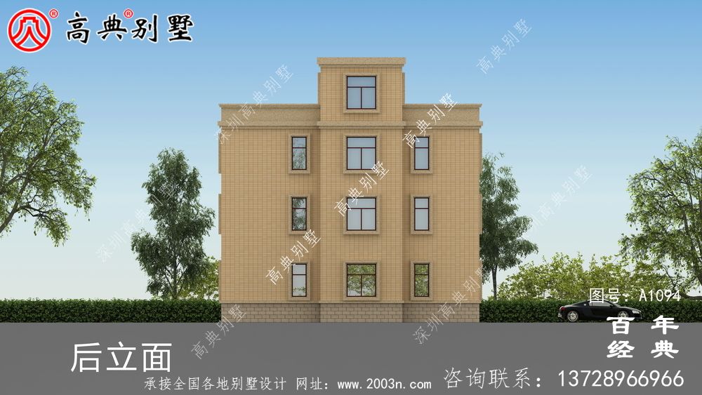帶露臺(tái)的農(nóng)村三層私人住宅設(shè)計(jì)圖和效果圖。