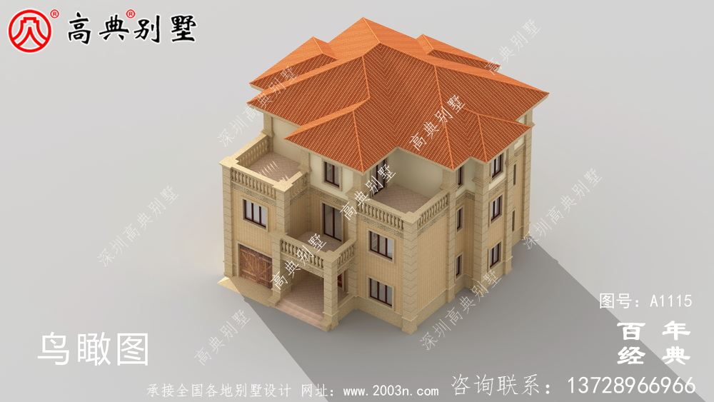帶車庫的歐式三層別墅房屋設計圖,大客廳挑高
