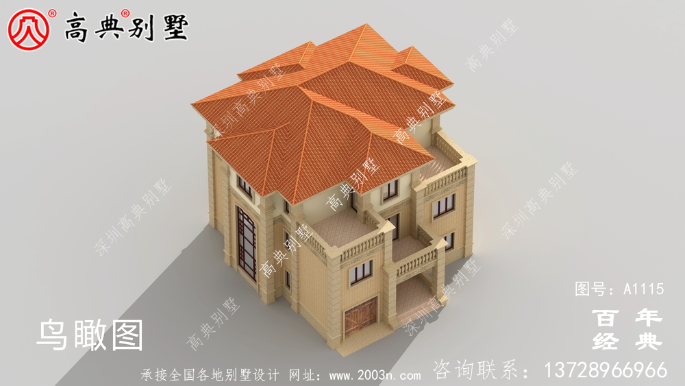 帶車庫的歐式三層別墅房屋設計圖,大客廳挑高