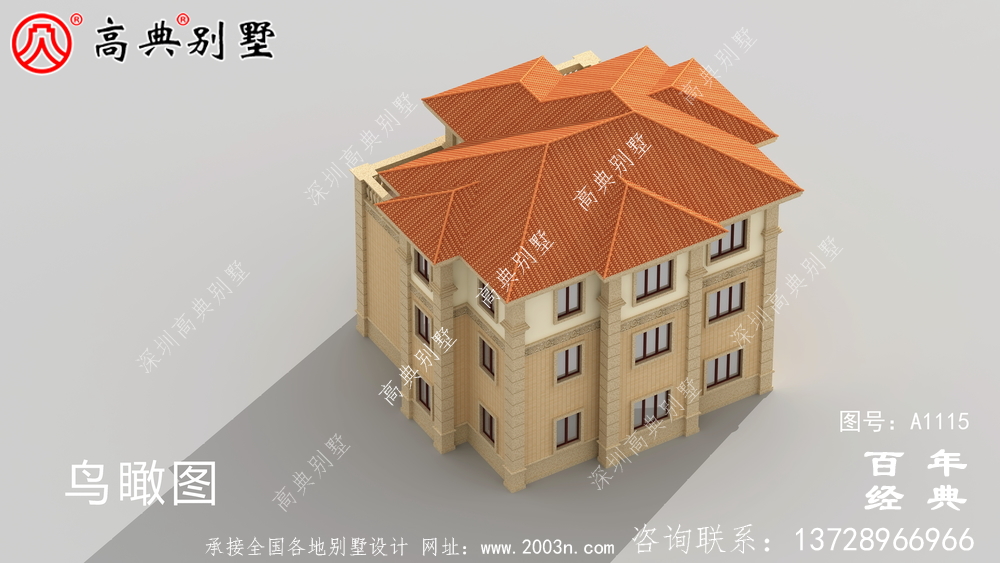 帶車庫的歐式三層別墅房屋設計圖,大客廳挑高