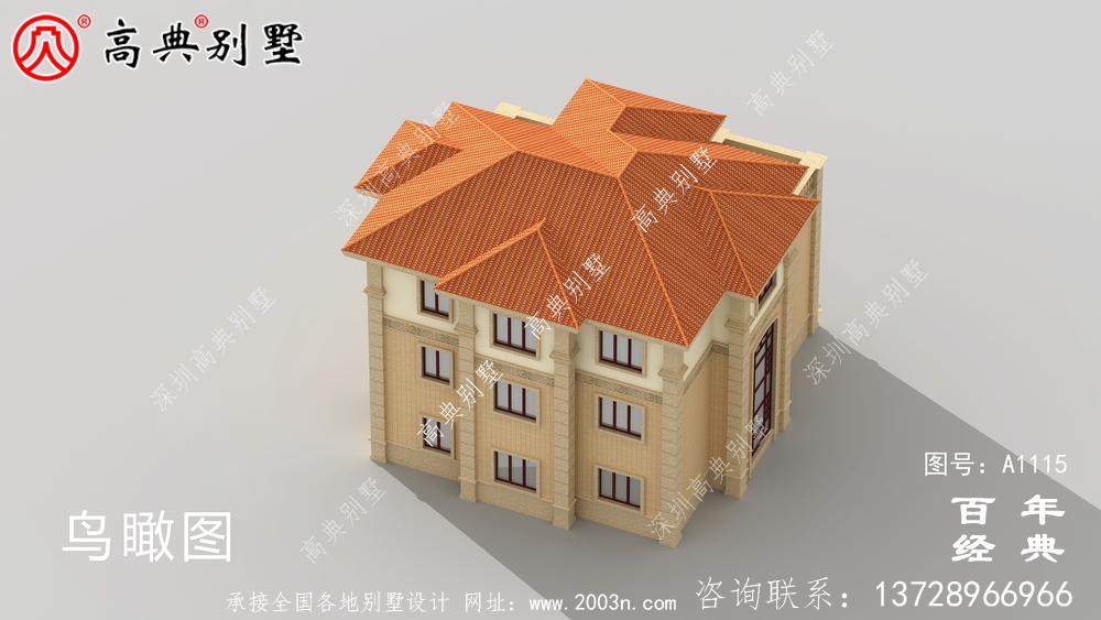 帶車庫的歐式三層別墅房屋設計圖,大客廳挑高