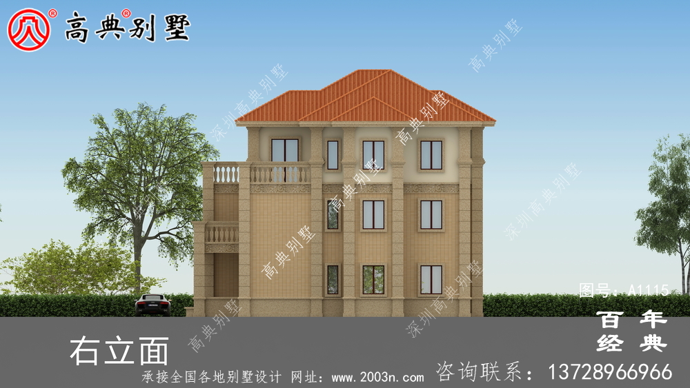 帶車庫的歐式三層別墅房屋設計圖,大客廳挑高