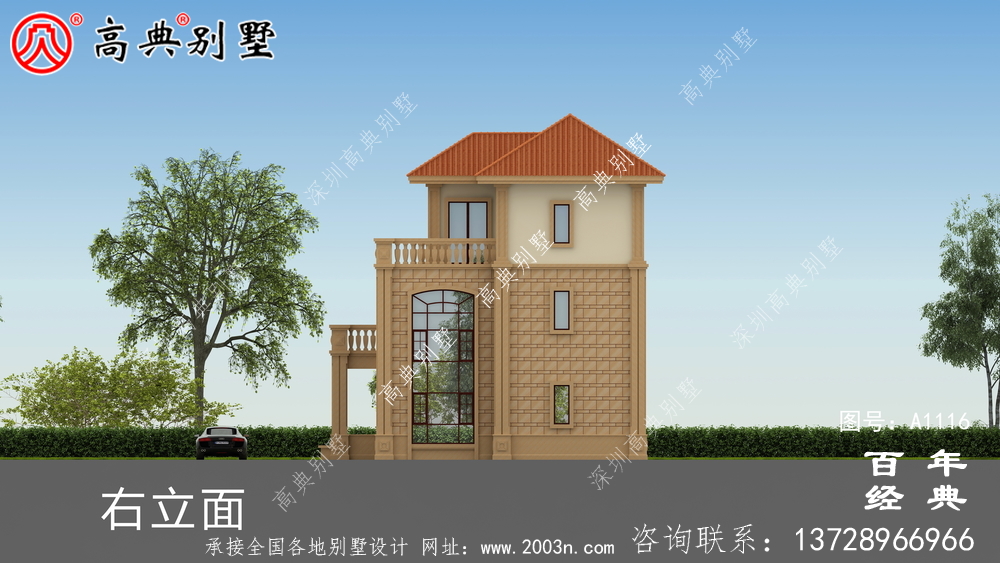 大客廳歐式三層別墅房屋設計圖，含外型造型設計圖