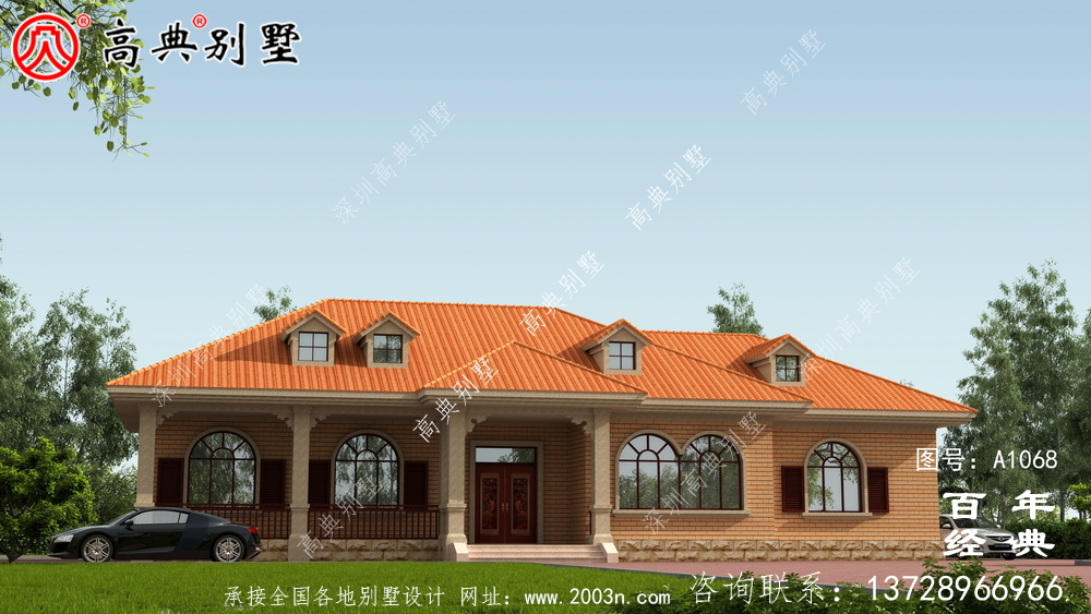 一棟實用的農村一層別墅設計效果圖，占地243平