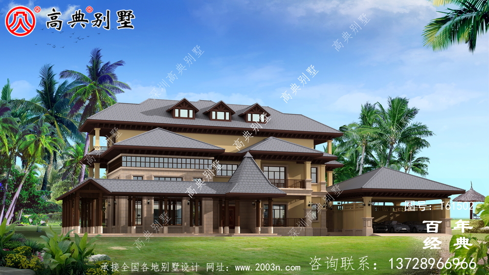 歐式三層平屋別墅建筑設計及外觀效果圖