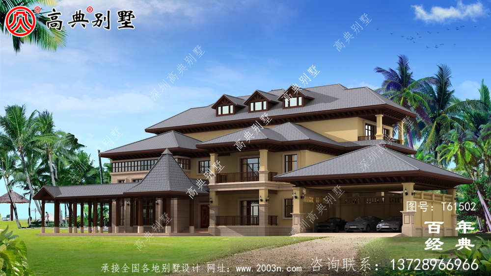 歐式三層平屋別墅建筑設計及外觀效果圖