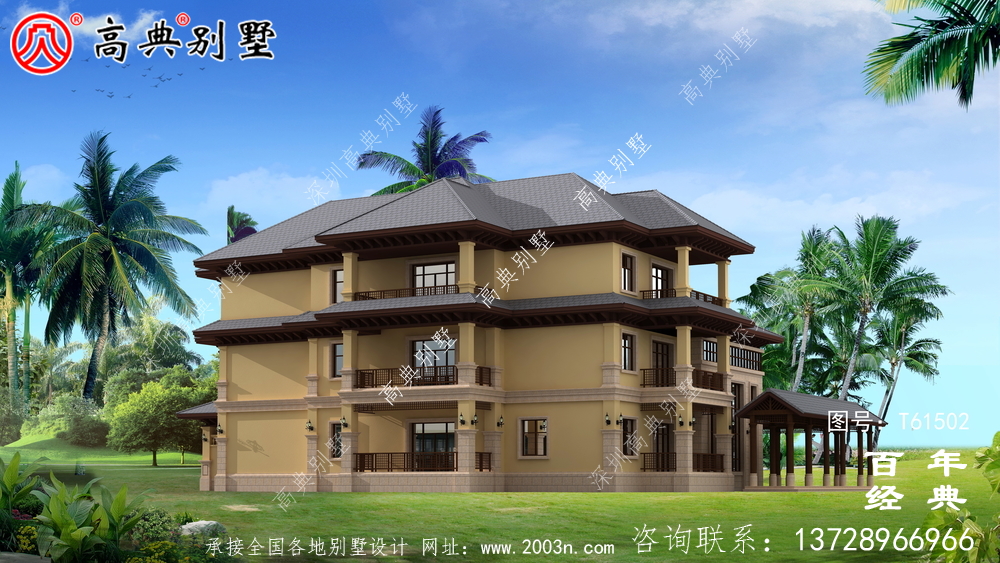 歐式三層平屋別墅建筑設計及外觀效果圖