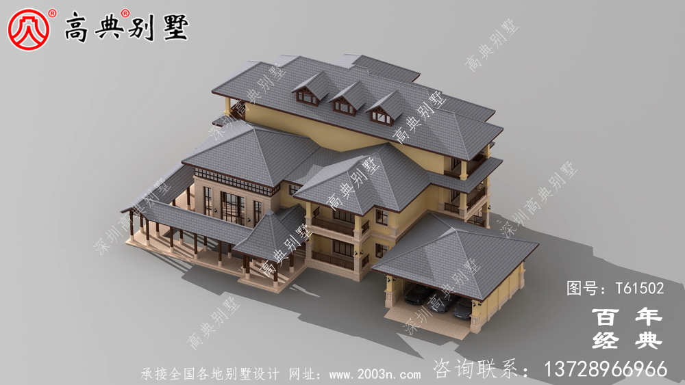 歐式三層平屋別墅建筑設計及外觀效果圖