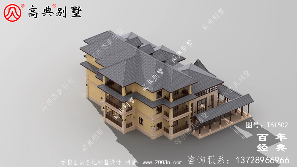 歐式三層平屋別墅建筑設計及外觀效果圖