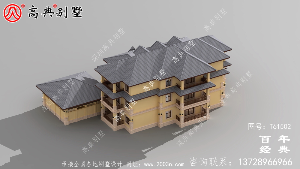 歐式三層平屋別墅建筑設計及外觀效果圖