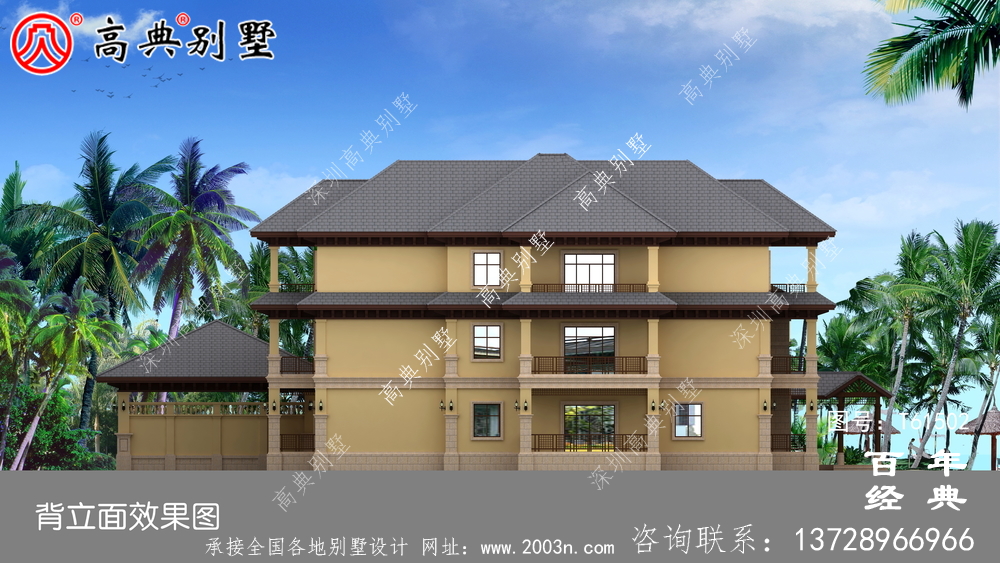 歐式三層平屋別墅建筑設計及外觀效果圖