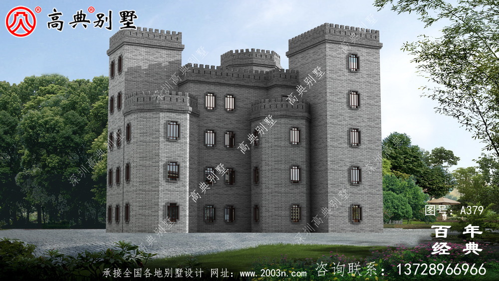 新農(nóng)村四層中式城堡別墅設(shè)計(jì)圖和效果圖立面清新獨(dú)特。