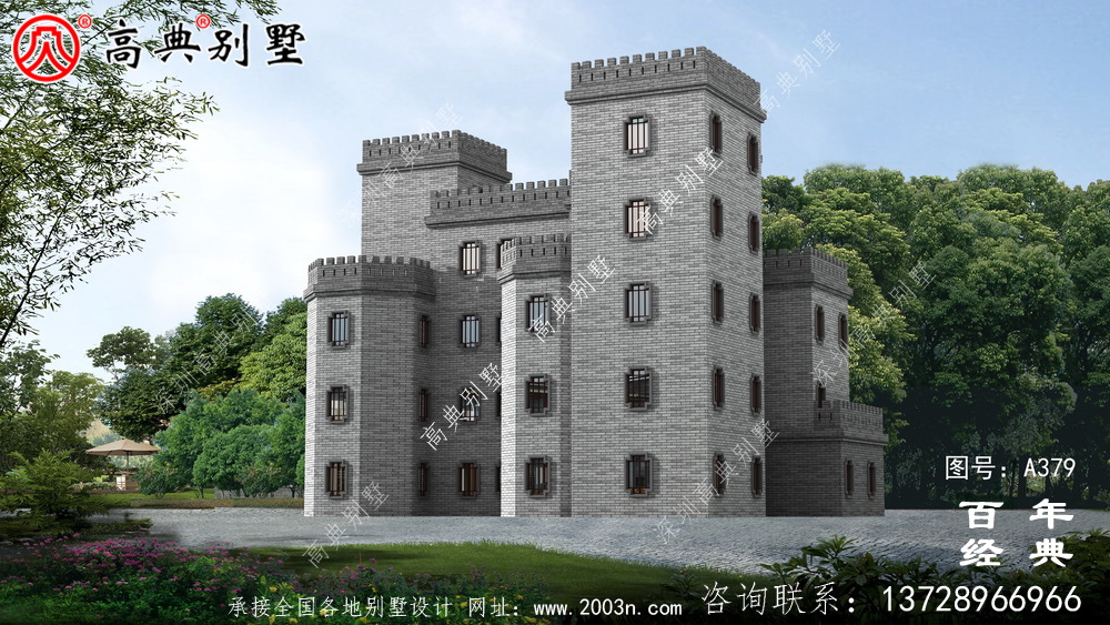 新農(nóng)村四層中式城堡別墅設(shè)計(jì)圖和效果圖立面清新獨(dú)特。