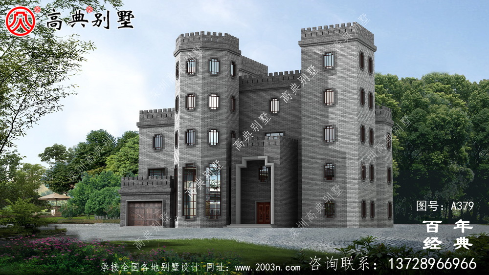 新農(nóng)村四層中式城堡別墅設(shè)計(jì)圖和效果圖立面清新獨(dú)特。