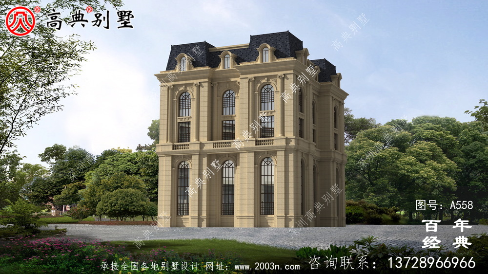 農村五樓法式別墅設計圖紙及效果圖，整體風格細節精致