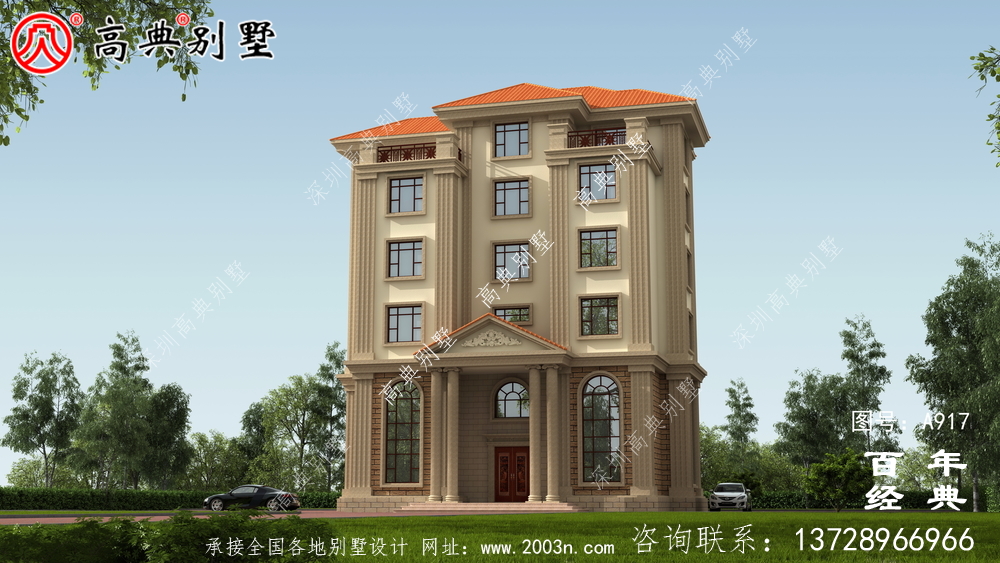 面積208平方米的經典五層別墅設計圖，包括效果圖。