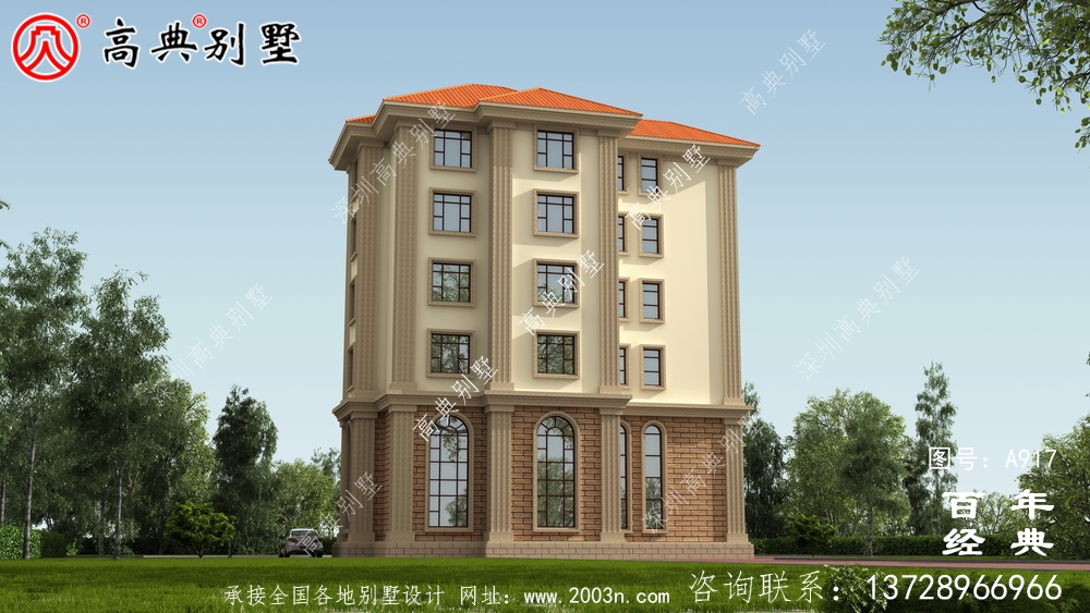 面積208平方米的經典五層別墅設計圖，包括效果圖。