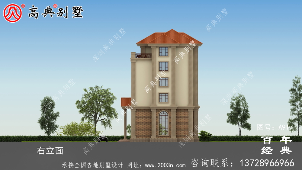 面積208平方米的經典五層別墅設計圖，包括效果圖。