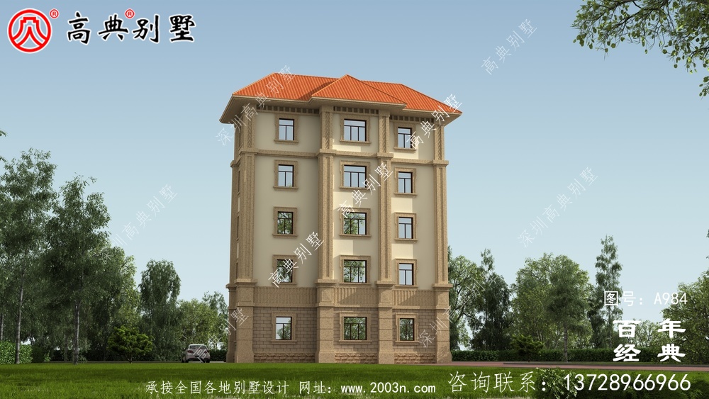 簡單實用的五層農村自建住宅設計，面積159平方米。
