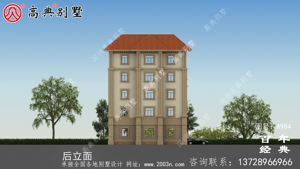 簡單實用的五層農村自建住宅設計，面積159平方米。