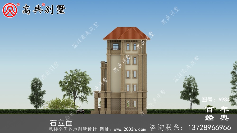 簡單實用的五層農村自建住宅設計，面積159平方米。