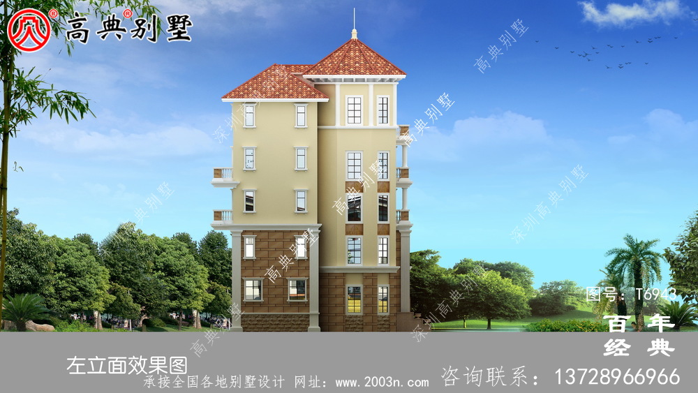 歐式五層別墅設(shè)計(jì)圖紙及設(shè)計(jì)效果圖,多個(gè)飄窗配陽(yáng)臺(tái)