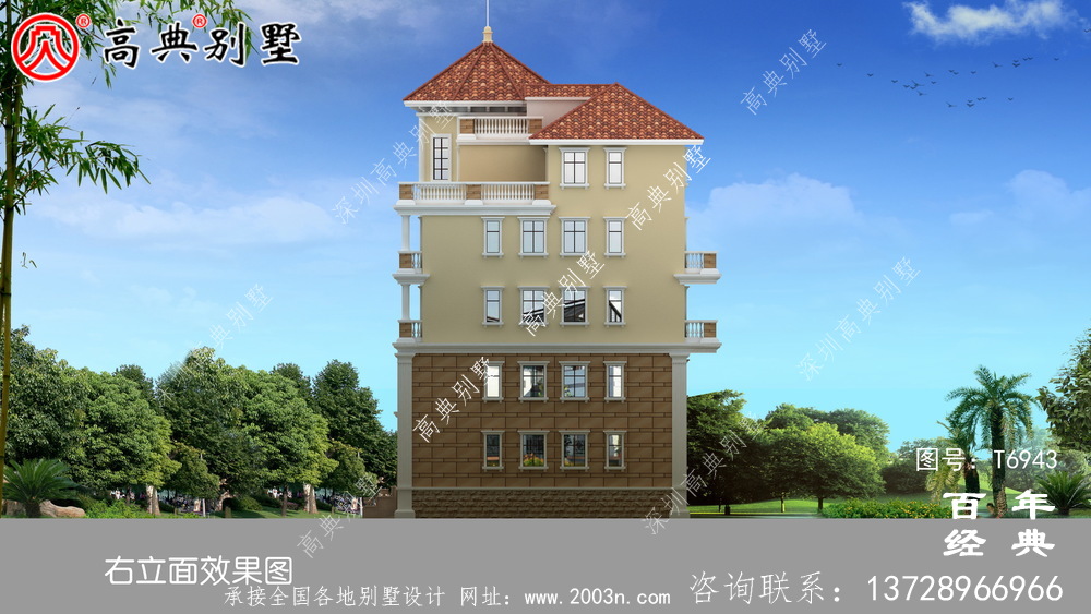 歐式五層別墅設(shè)計(jì)圖紙及設(shè)計(jì)效果圖,多個(gè)飄窗配陽(yáng)臺(tái)