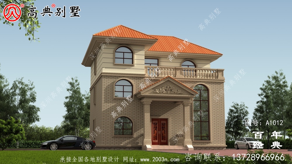 農村簡歐三層住宅設計圖紙、效果圖+全套施工圖