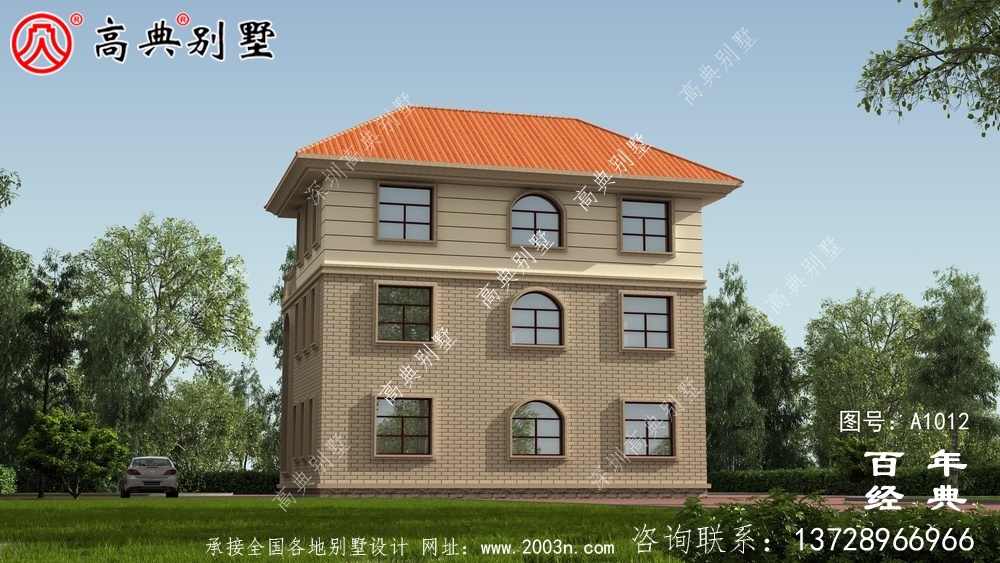 農村簡歐三層住宅設計圖紙、效果圖+全套施工圖