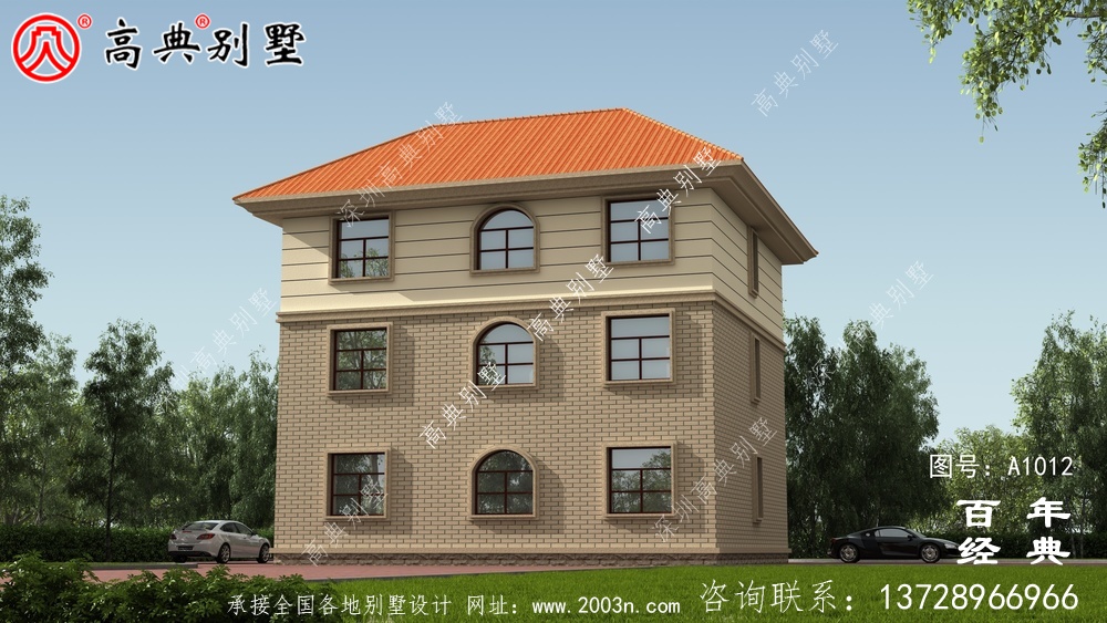 農村簡歐三層住宅設計圖紙、效果圖+全套施工圖