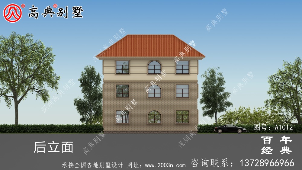 農村簡歐三層住宅設計圖紙、效果圖+全套施工圖