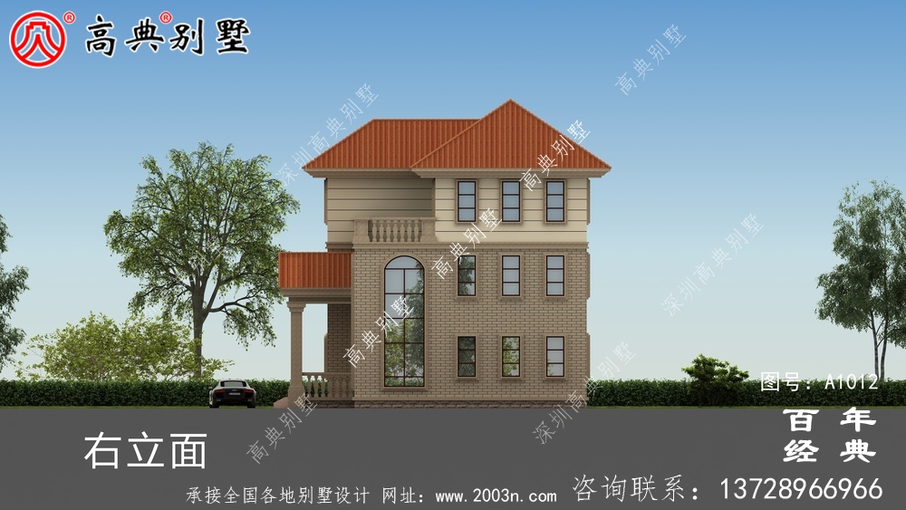 農村簡歐三層住宅設計圖紙、效果圖+全套施工圖