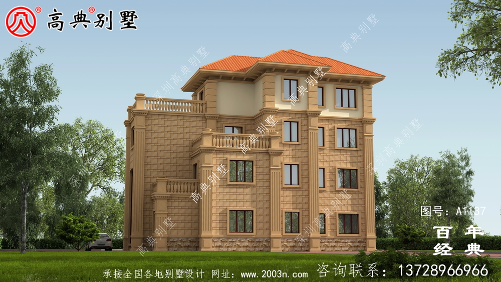 新農村四層別墅設計圖紙和效果圖,全套cad建筑圖紙