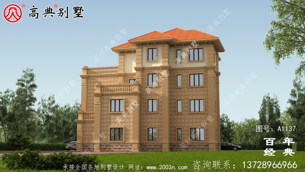 新農村四層別墅設計圖紙和效果圖,全套cad建筑圖紙