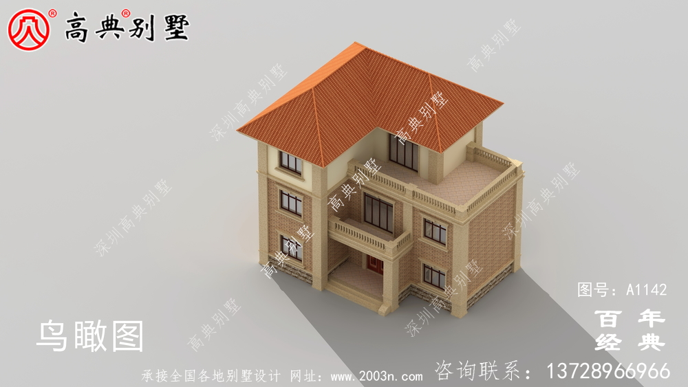 三層新農村別墅設計圖,CAD設計圖+HD效果圖