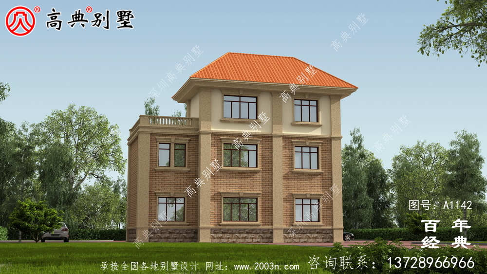 三層新農村別墅設計圖,CAD設計圖+HD效果圖
