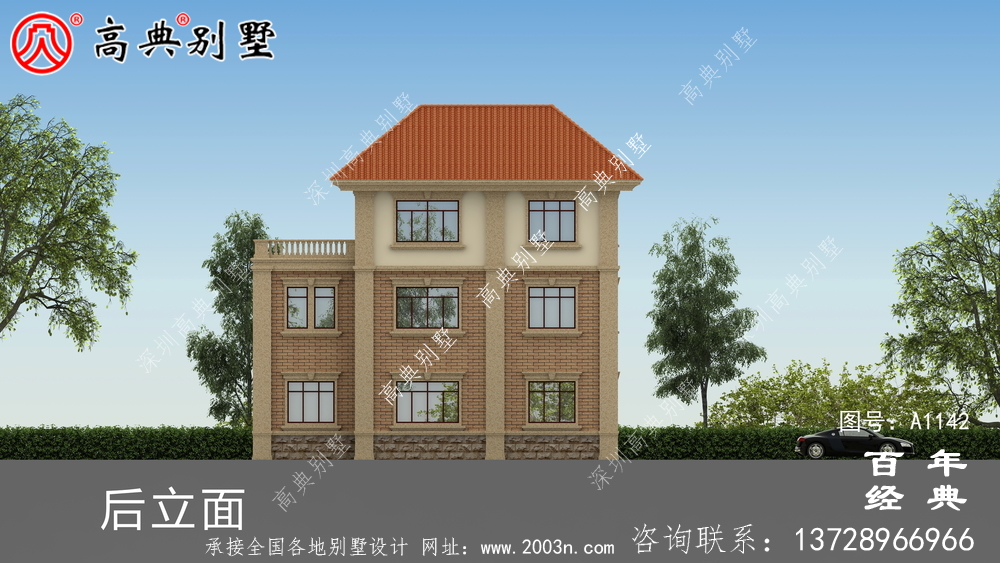 三層新農村別墅設計圖,CAD設計圖+HD效果圖