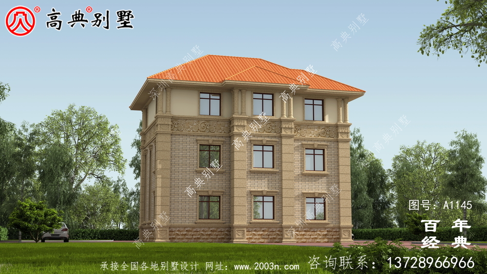 高清外觀效果圖的歐式高檔三層別墅設計圖紙