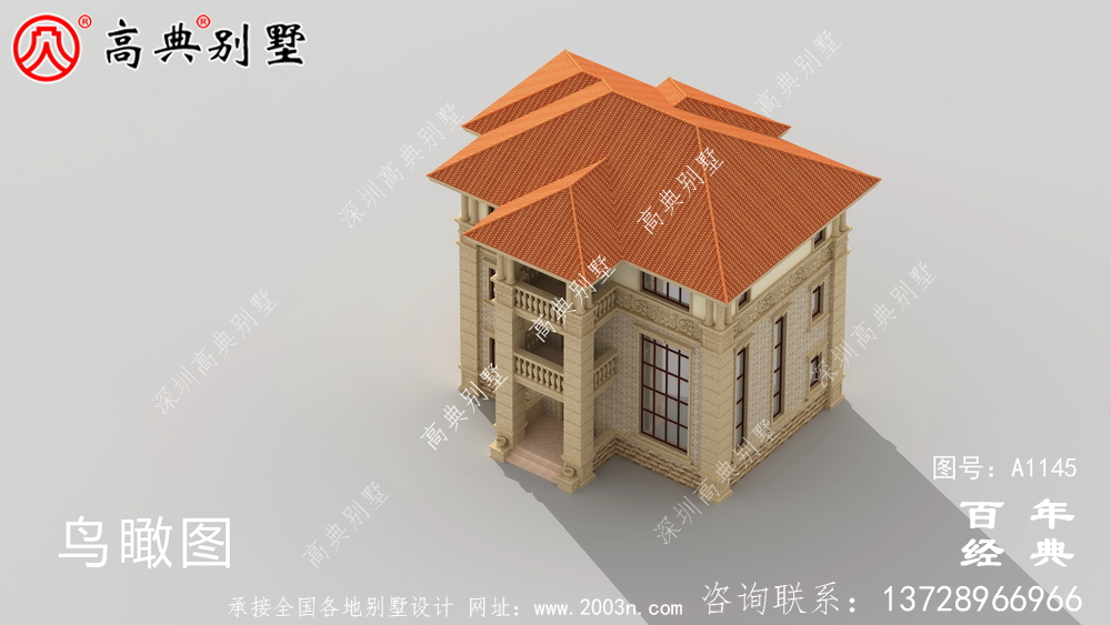 高清外觀效果圖的歐式高檔三層別墅設計圖紙