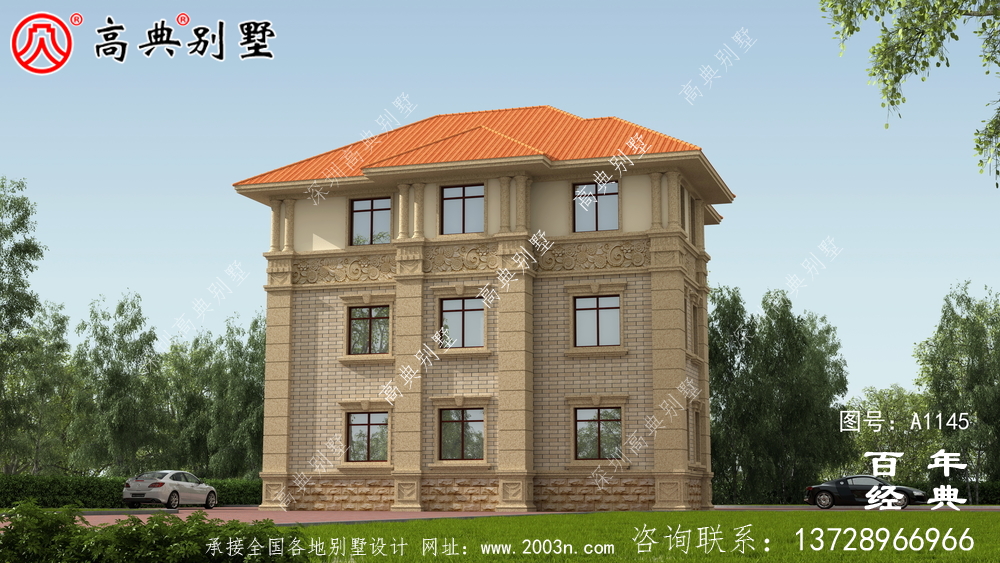 高清外觀效果圖的歐式高檔三層別墅設計圖紙